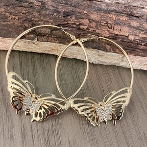 Gold Butterfly Hoop Earrings